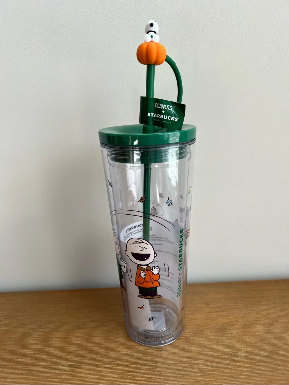 Starbucks x Peanuts Snoopy Pumpkin Cold Cup Tumbler 24oz Straw Topper NEW